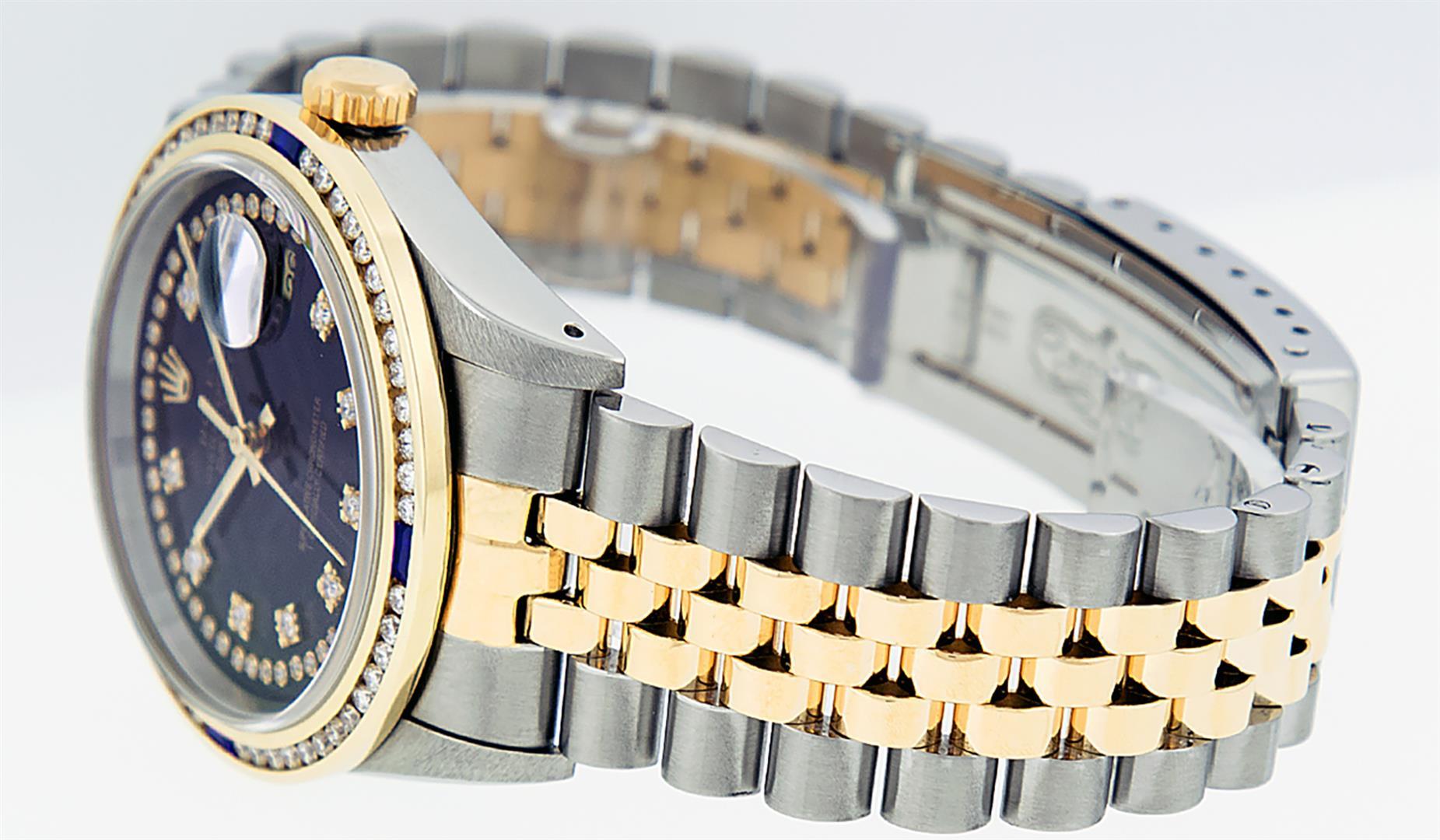 Rolex Mens 2 Tone 14K Black String Diamond & Sapphire Diamond Datejust Wristwatc