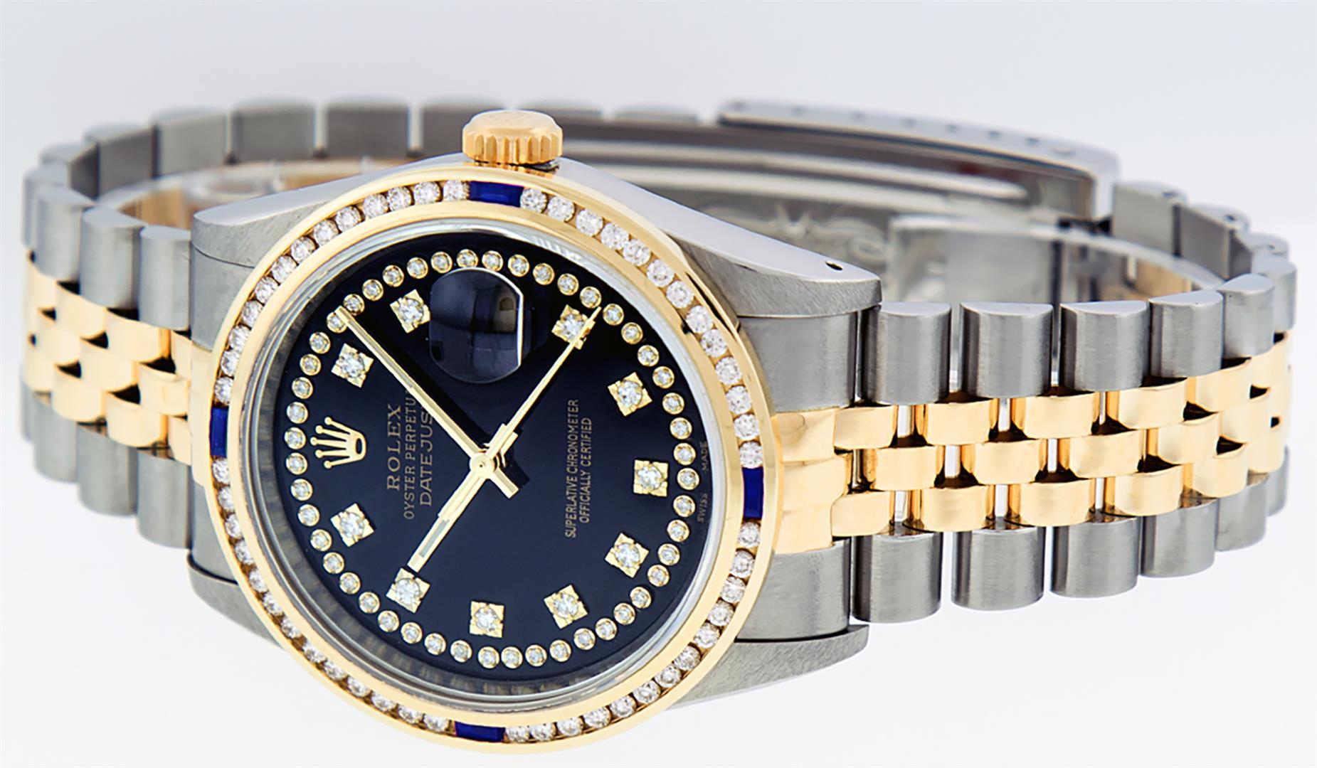 Rolex Mens 2 Tone 14K Black String Diamond & Sapphire Diamond Datejust Wristwatc