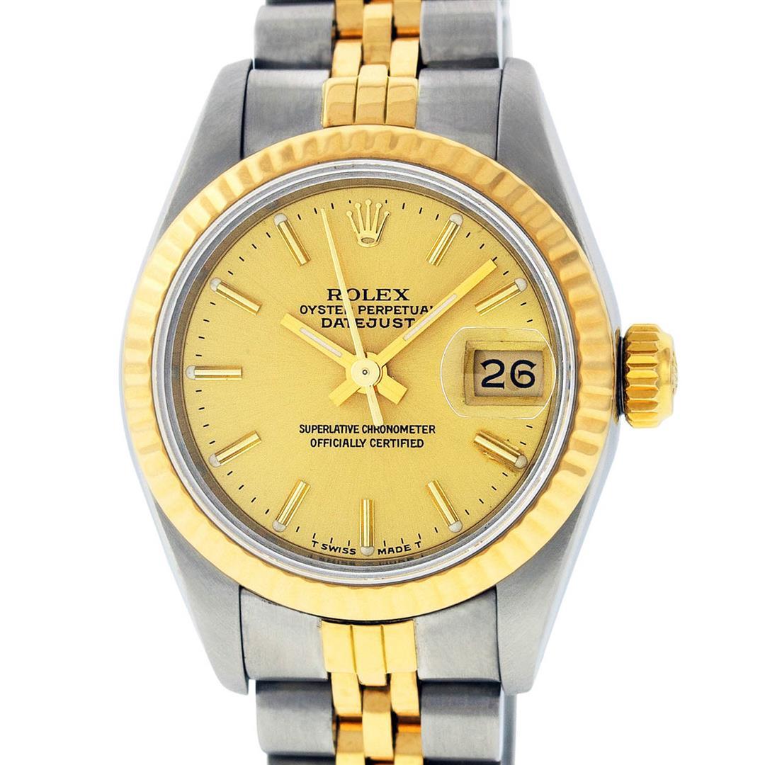 Rolex Ladies 2 Tone 14K Champagne Index Datejust Wristwatch