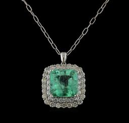18.09 ctw Emerald and Diamond Pendant With Chain - 14KT White Gold