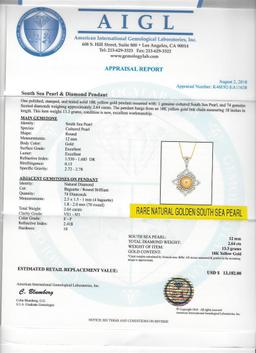 Pearl and Diamond Pendant With Chain - 18KT Yellow Gold