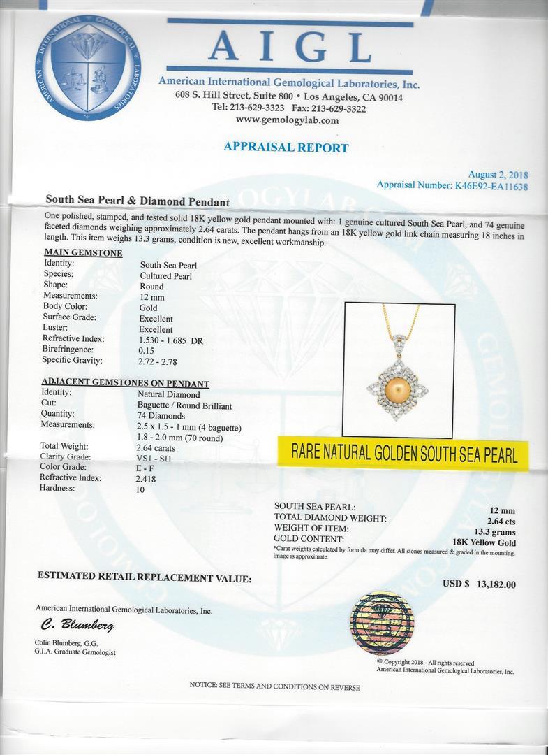 Pearl and Diamond Pendant With Chain - 18KT Yellow Gold