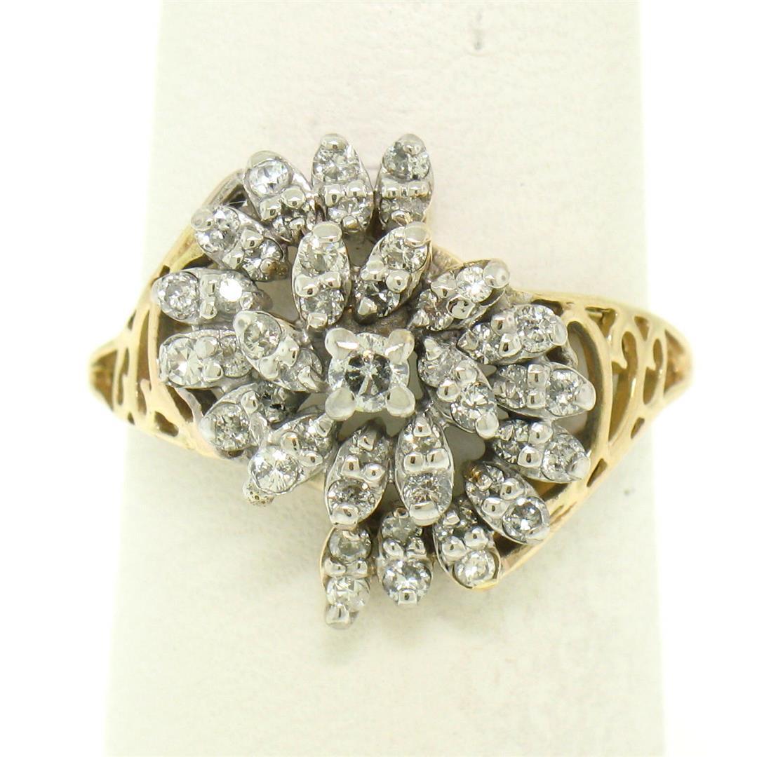 14k Yellow Gold .50 ctw Round Brilliant Diamond Spiral Cluster Ring w/ Open Side