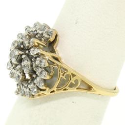 14k Yellow Gold .50 ctw Round Brilliant Diamond Spiral Cluster Ring w/ Open Side