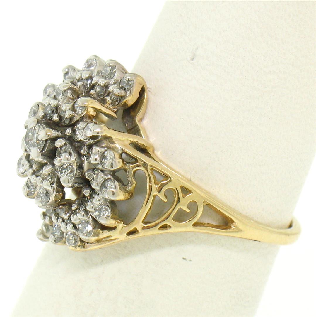 14k Yellow Gold .50 ctw Round Brilliant Diamond Spiral Cluster Ring w/ Open Side