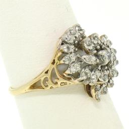 14k Yellow Gold .50 ctw Round Brilliant Diamond Spiral Cluster Ring w/ Open Side