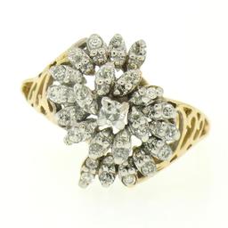14k Yellow Gold .50 ctw Round Brilliant Diamond Spiral Cluster Ring w/ Open Side