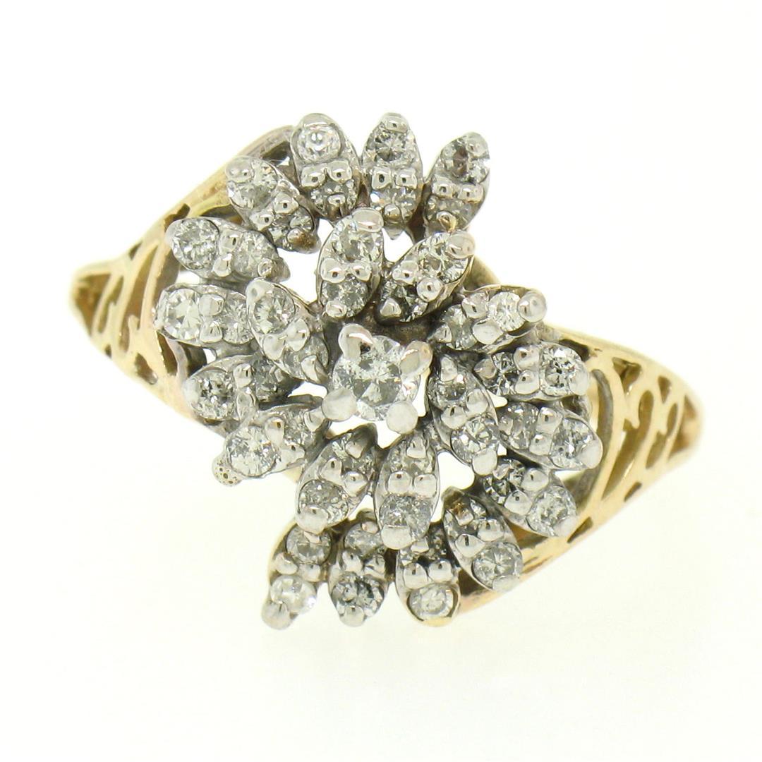 14k Yellow Gold .50 ctw Round Brilliant Diamond Spiral Cluster Ring w/ Open Side