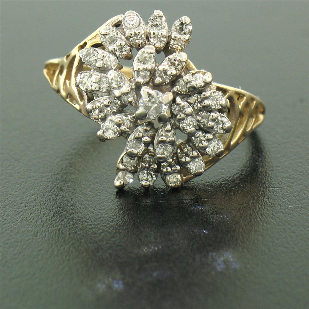 14k Yellow Gold .50 ctw Round Brilliant Diamond Spiral Cluster Ring w/ Open Side