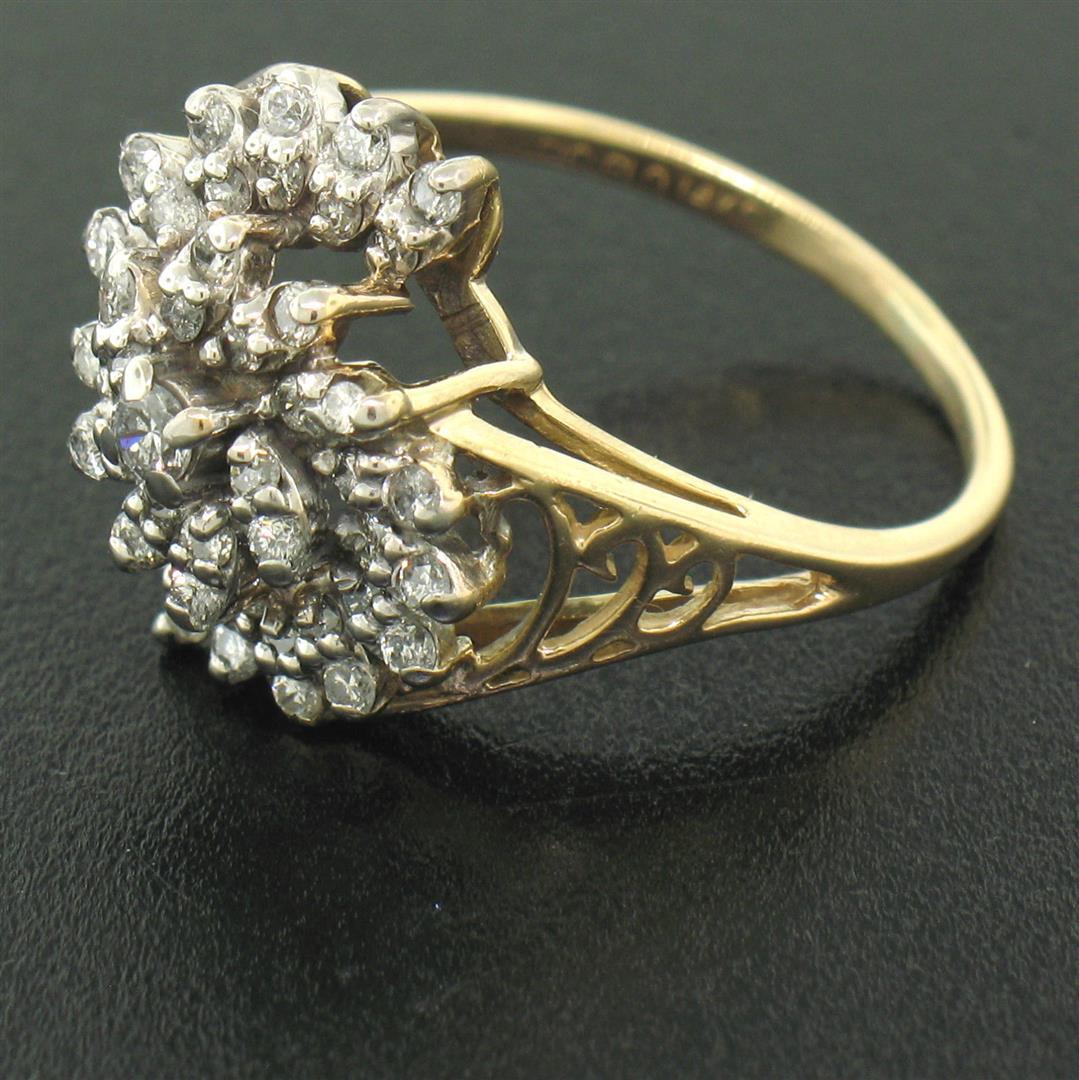 14k Yellow Gold .50 ctw Round Brilliant Diamond Spiral Cluster Ring w/ Open Side