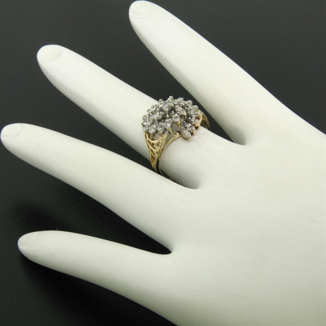 14k Yellow Gold .50 ctw Round Brilliant Diamond Spiral Cluster Ring w/ Open Side