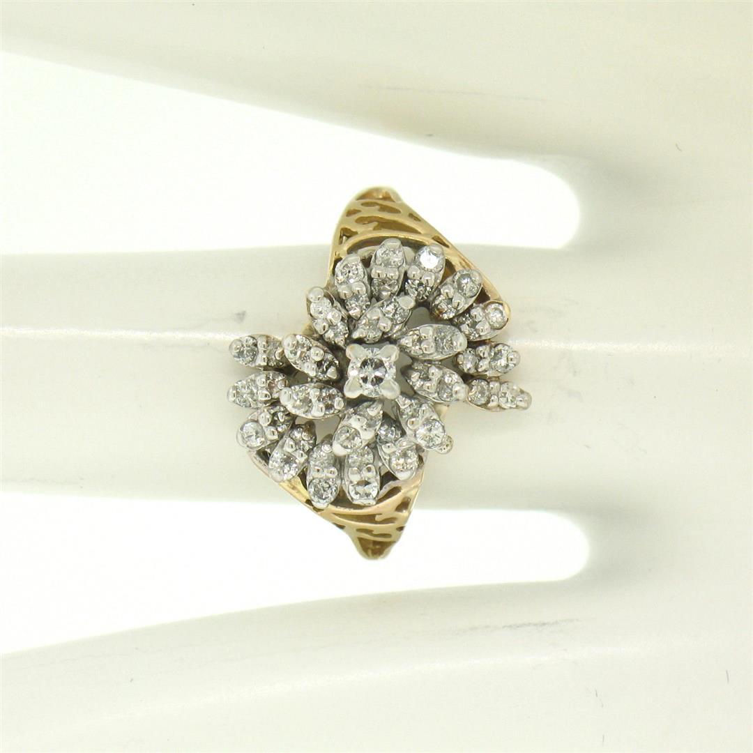 14k Yellow Gold .50 ctw Round Brilliant Diamond Spiral Cluster Ring w/ Open Side