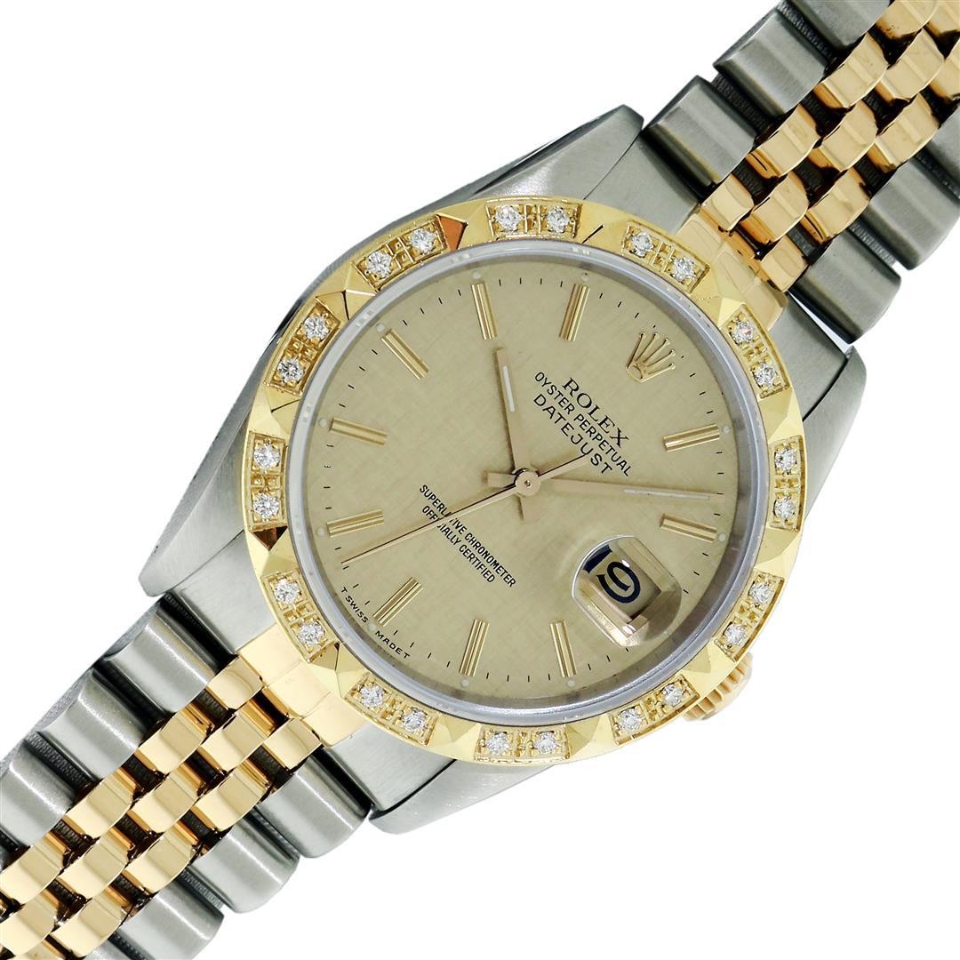 Rolex Mens 2T Datejust Champagne Linen Index Dial With Diamond Bezel