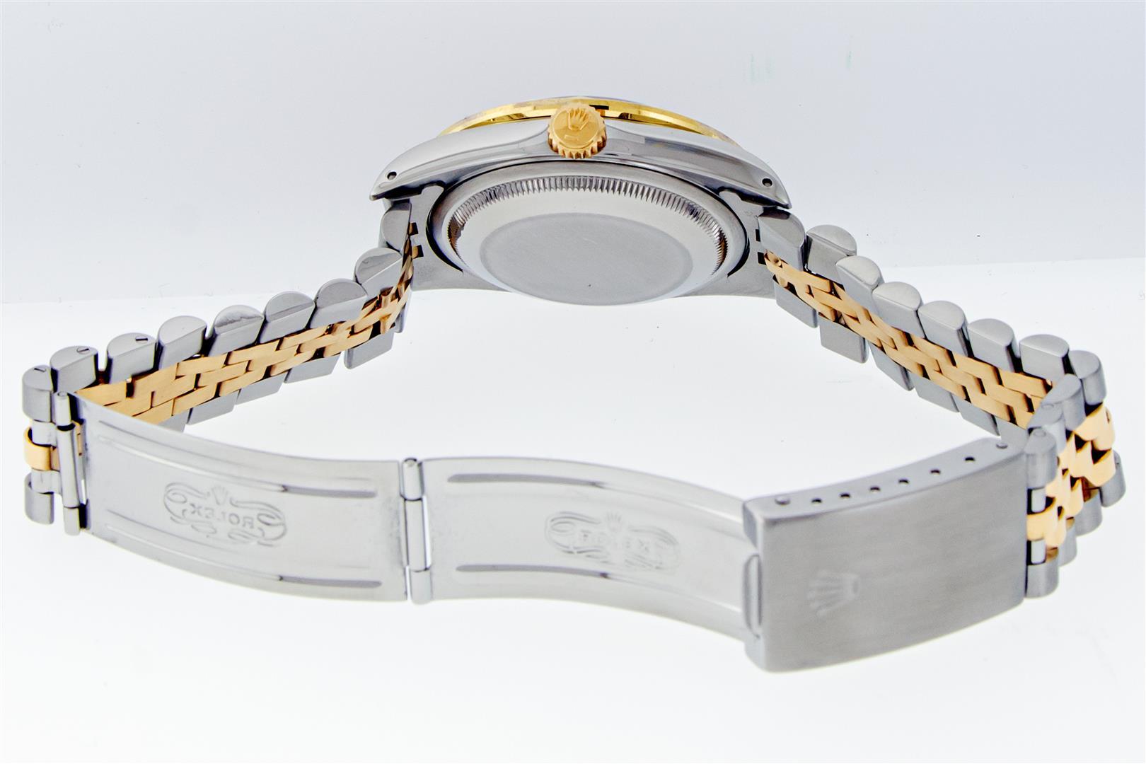 Rolex Mens 2T Datejust Champagne Linen Index Dial With Diamond Bezel