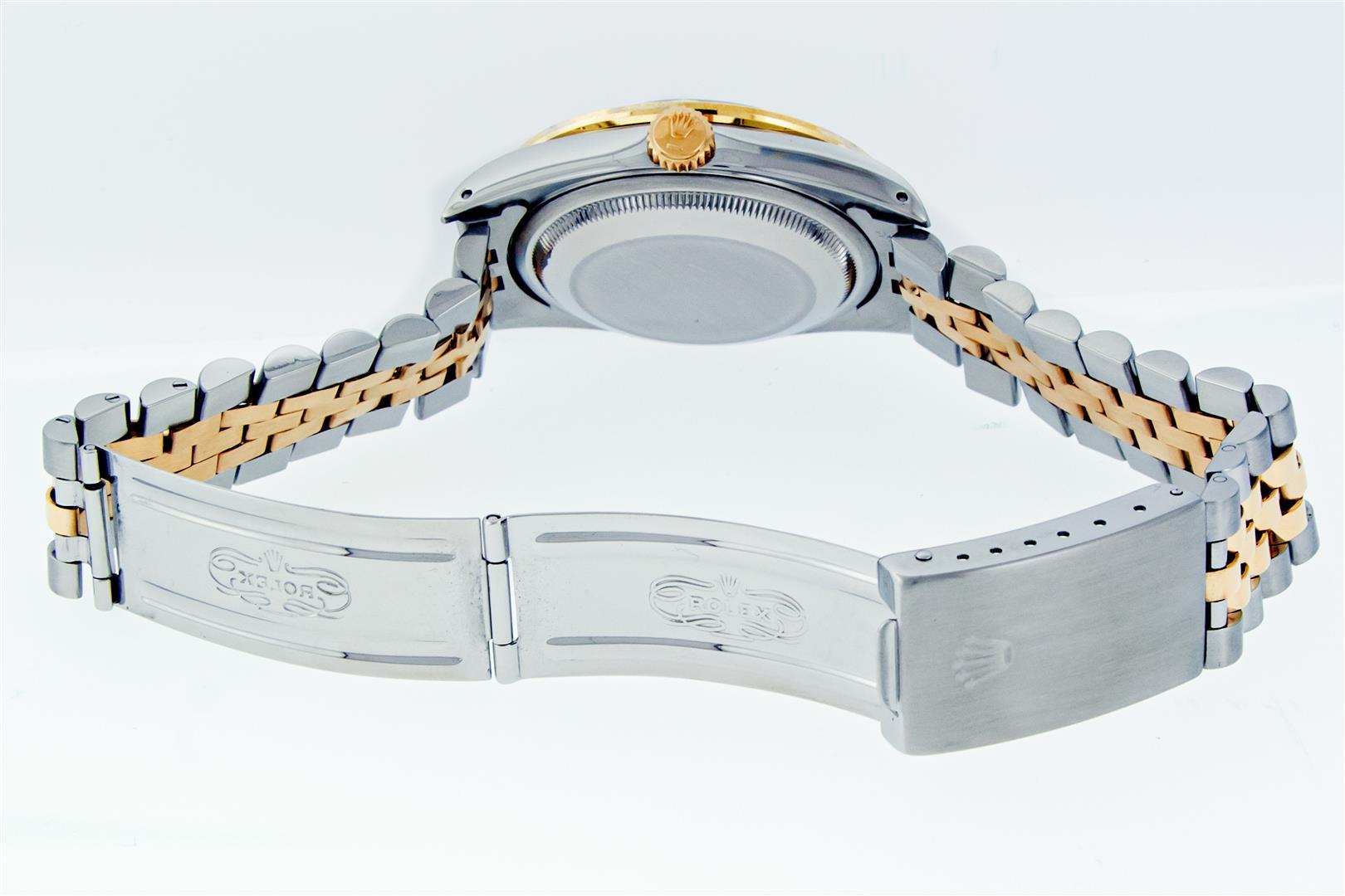 Rolex Mens 2T Datejust Champagne Linen Index Dial With Diamond Bezel