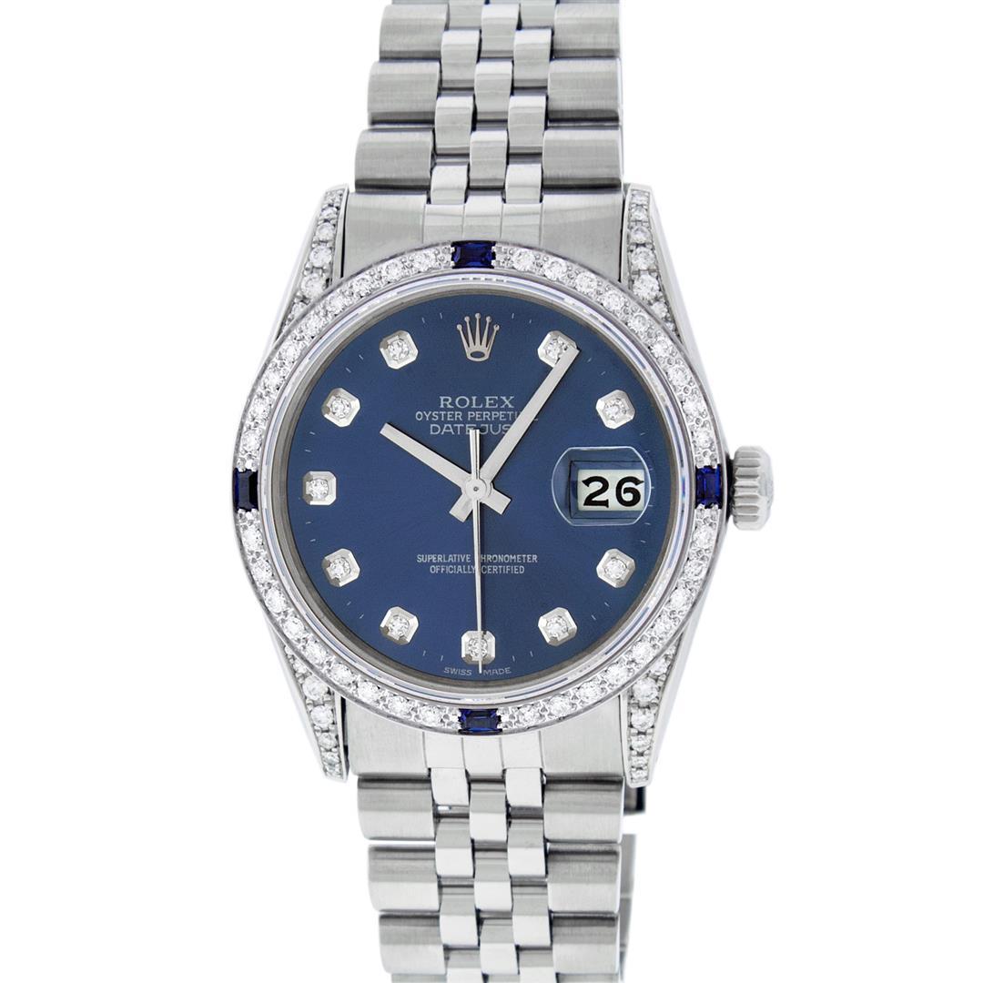 Rolex Mens 36MM Stainless Steel Blue Diamond And Sapphire Datejust