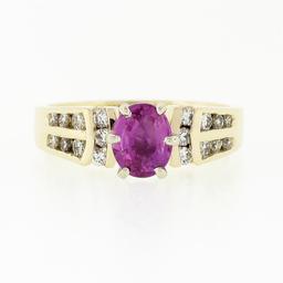 14k TT Gold 1.18 ctw Pink Sapphire Solitaire Round Diamond Channel Engagement Ri