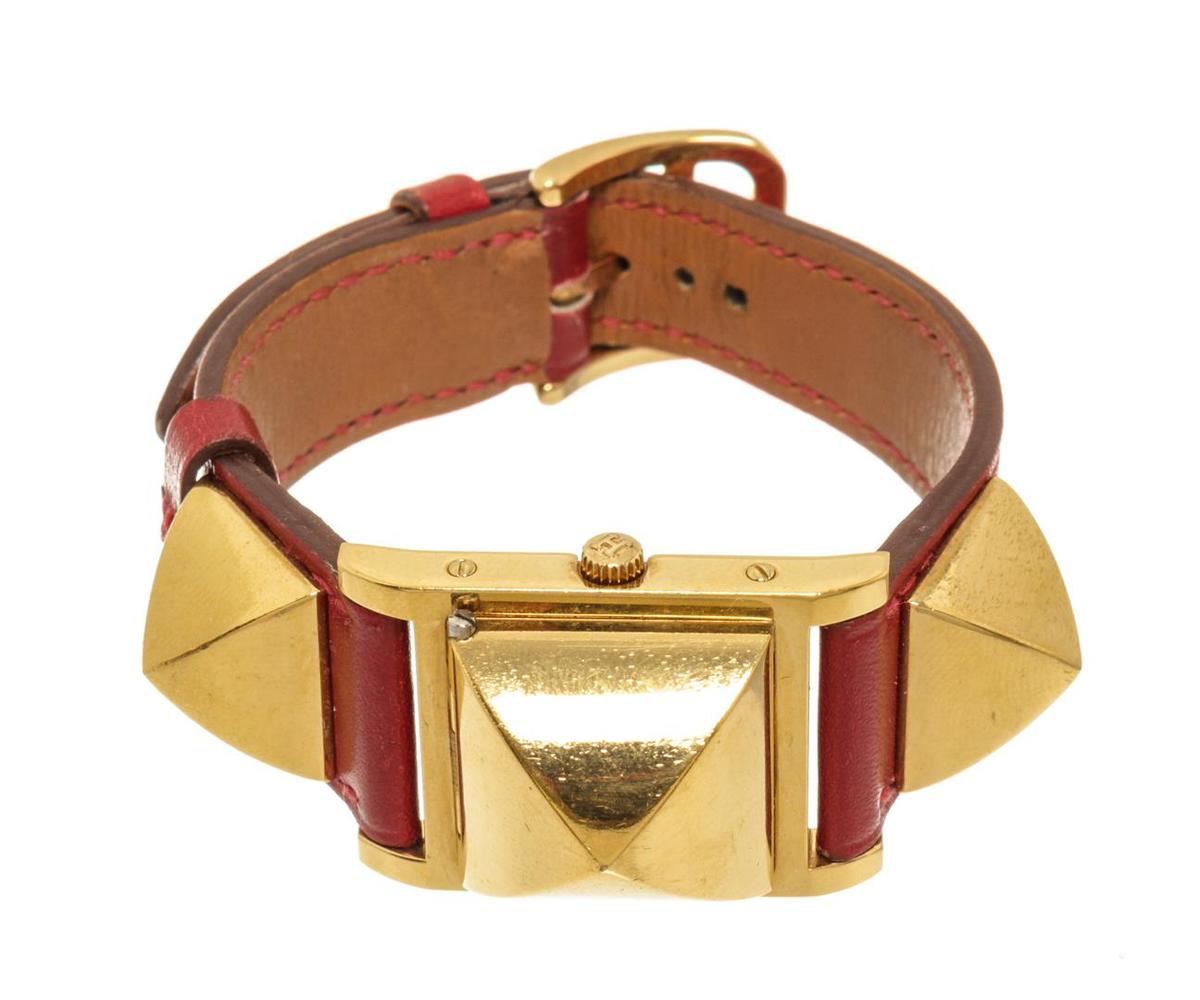 Hermes Red gold-Plated and Leather Medor Quartz 23mm Watch