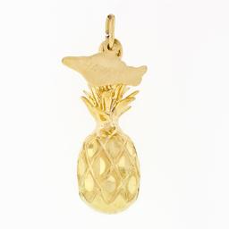 Crea 14k Gold Detailed Textured Diamond Cut 3D Pineapple Hawaii Charm Pendant