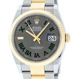 Rolex Mens 18K Two Tone Yellow Gold "Wimbledon" Gray Roman Dial Datejust 36MM Wi