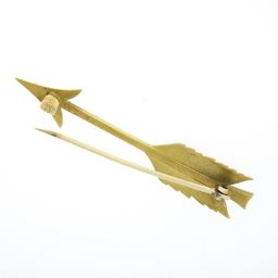 Antique Art Nouveau Solid 14k Yellow Gold Detailed Seed Pearl Arrow Pin Brooch