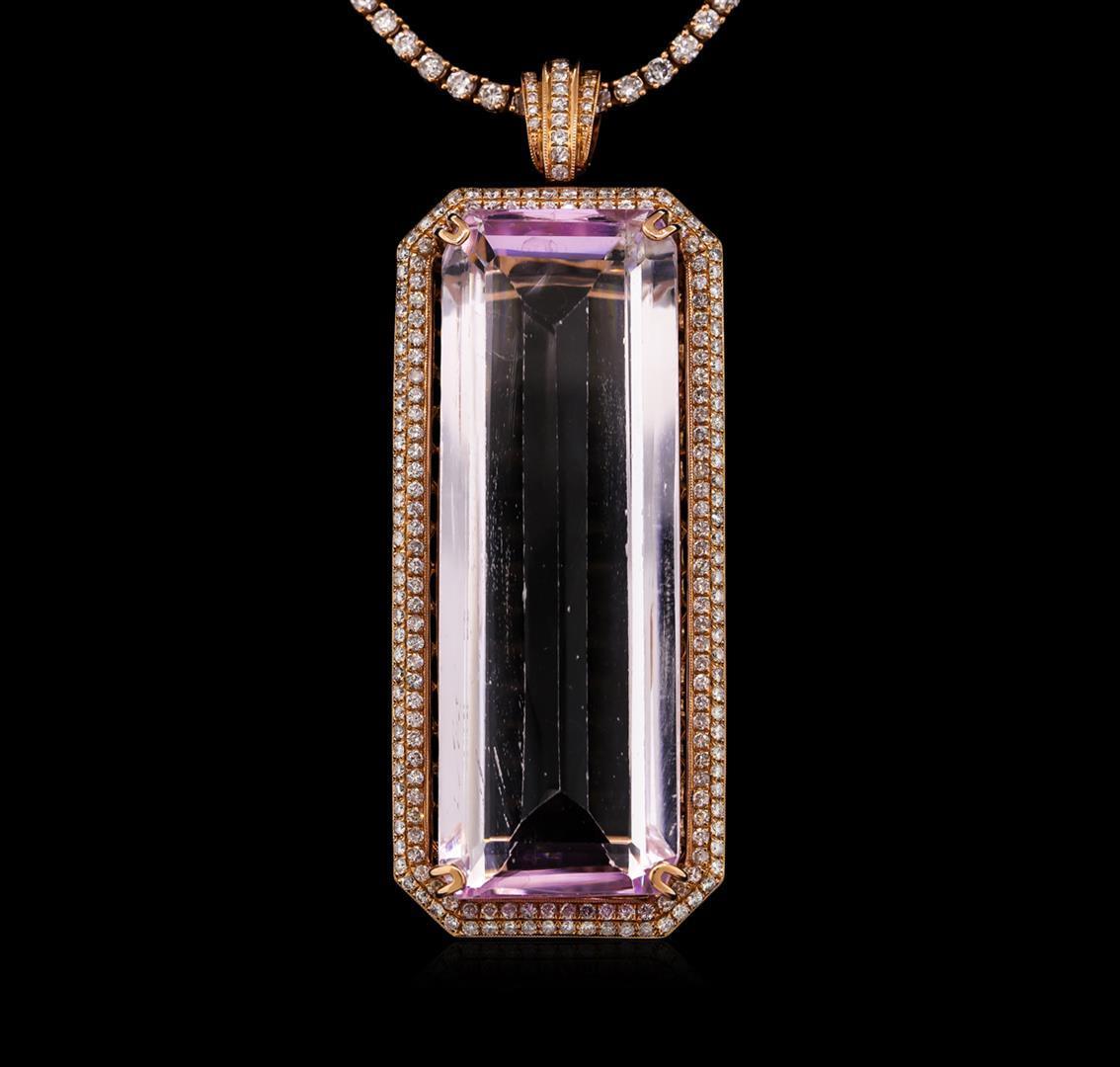 14KT Rose Gold GIA Certified 162.70 ctw Kunzite and Diamond Pendant With Chain