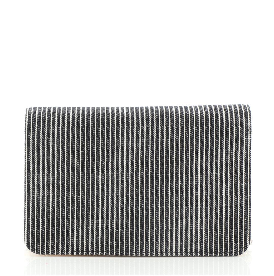 Chanel Black Ivory Striped Denim Timeless Wallet on Chain