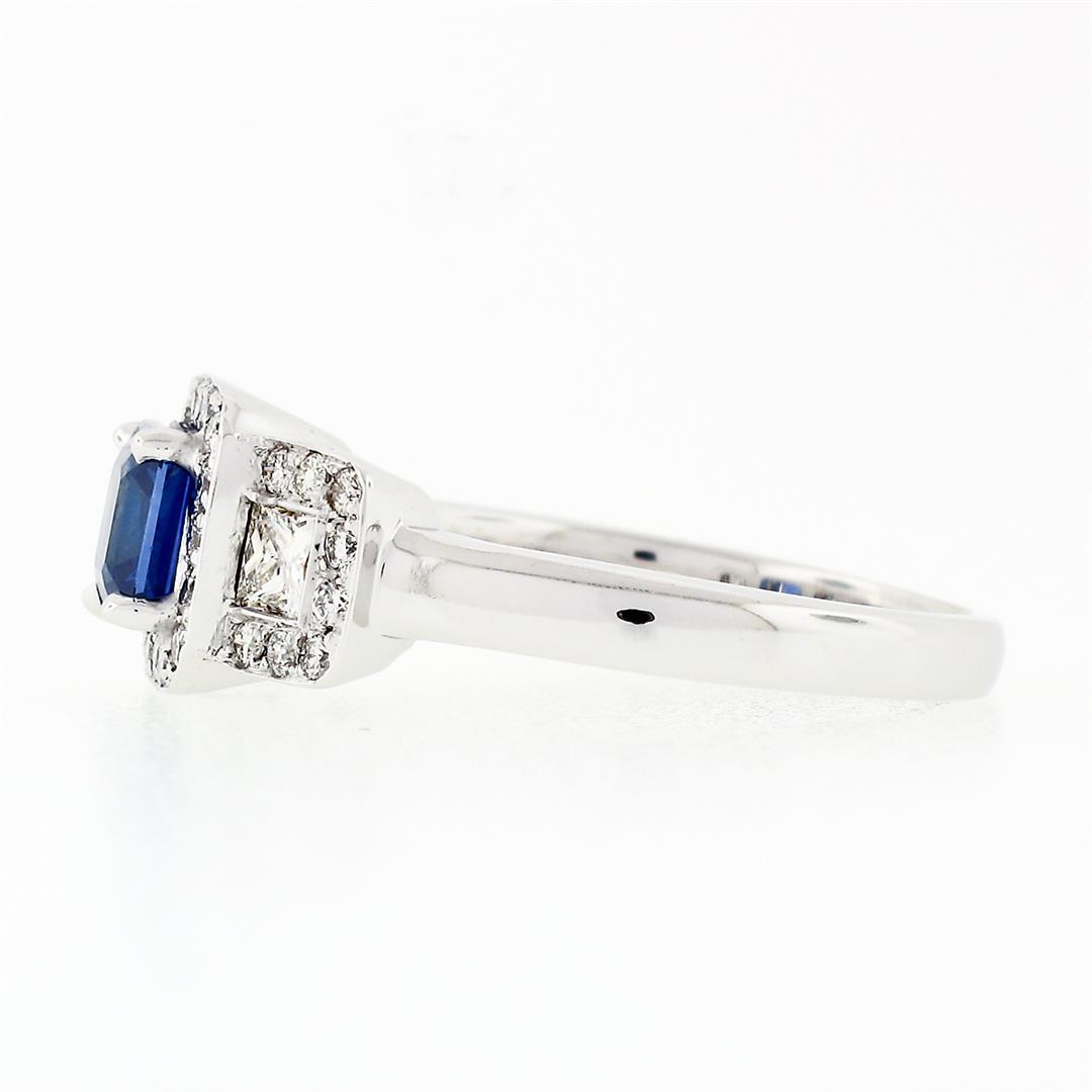 18K White Gold 1.70 ctw AGL Emerald Step Cut Royal Blue Sapphire & Diamond Ring