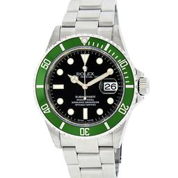 Rolex Mens Stainless Steel Black Dial Green Insert Anniversay Edition Submariner