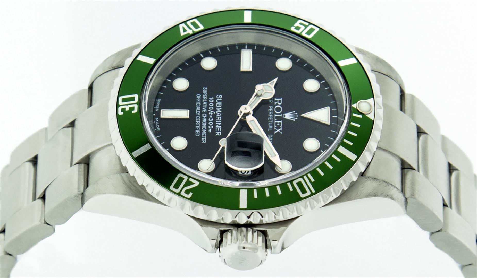 Rolex Mens Stainless Steel Black Dial Green Insert Anniversay Edition Submariner