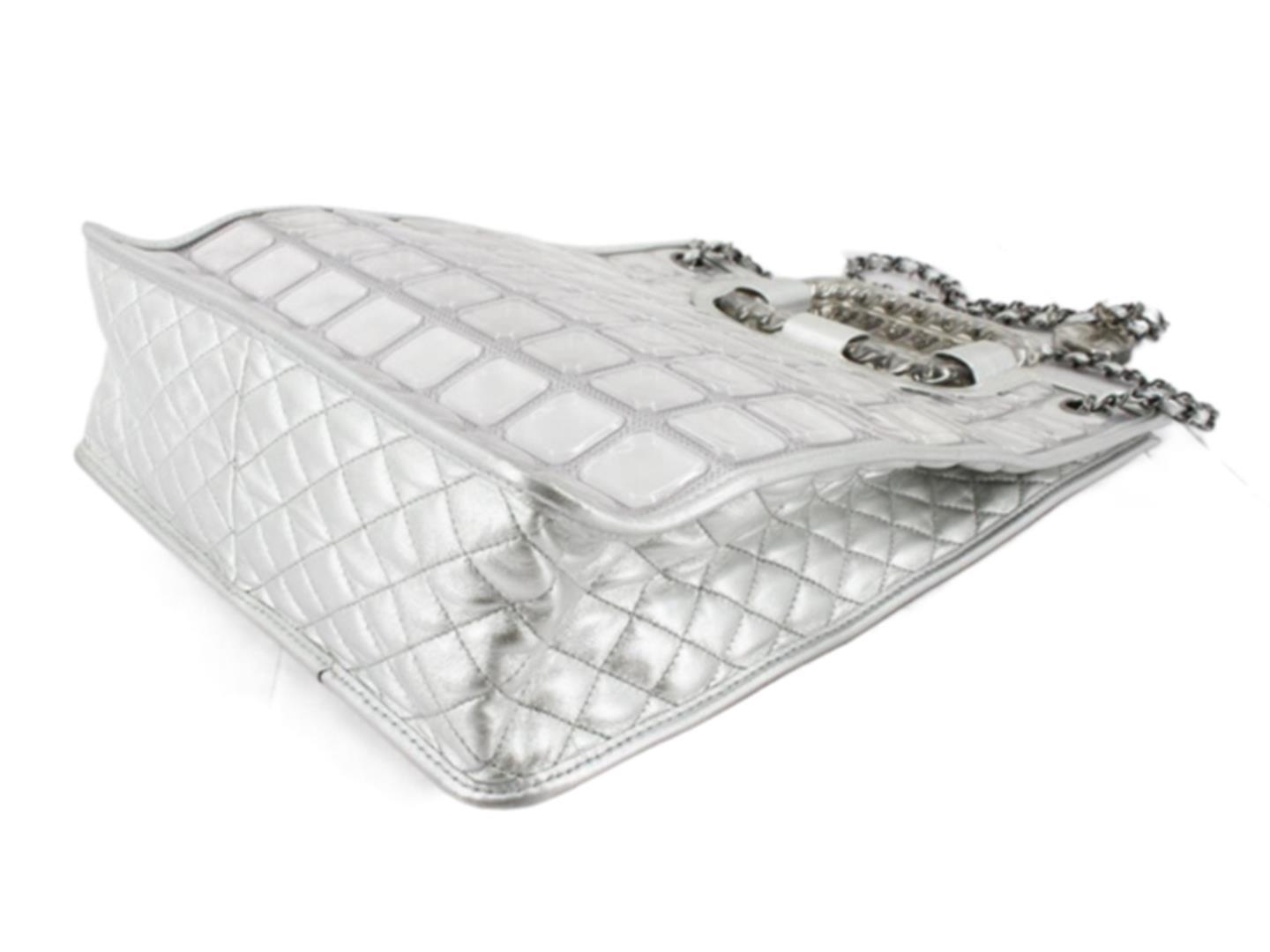 Chanel Silver Vinyl PVC Chocolate Bar Ice Cube Chain Shoulder Bag