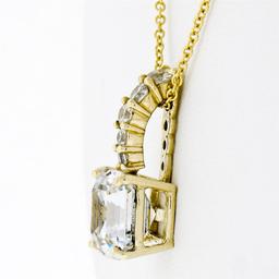 QUALITY 14K Yellow Gold Large Asscher Cut & 5 Round Hand Set CZ Pendant Necklace