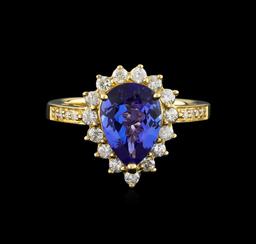 14KT Yellow Gold 2.86 ctw Tanzanite and Diamond Ring