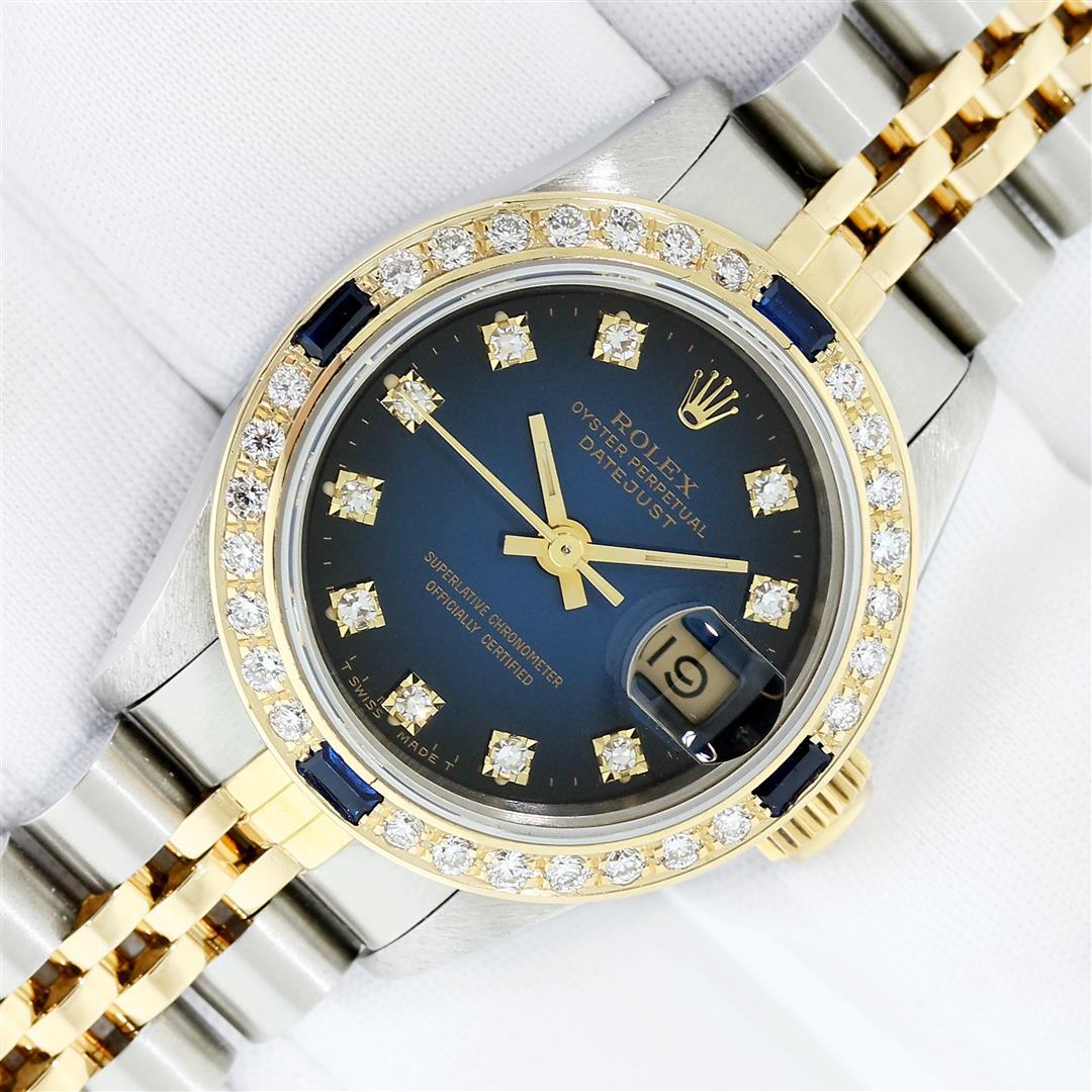 Rolex Ladies 2T Quickset Blue Vignette Diamond And Sapphire Datejust Wristwatch