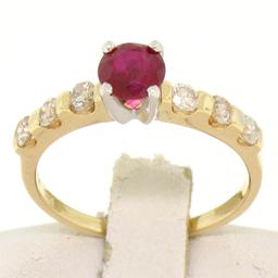 14k Yellow & White Gold 0.95 ctw Round Ruby Solitaire & Diamond Engagement Ring