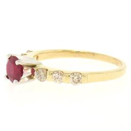 14k Yellow & White Gold 0.95 ctw Round Ruby Solitaire & Diamond Engagement Ring