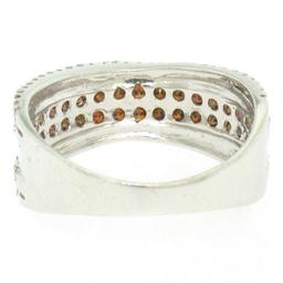 NEW Ladies 14k Gold 1.00 ctw Round White & Brown Diamond Wide Crossover Band Rin