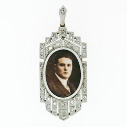 Antique Fancy 18k Gold Platinum Rose Cut Diamond Picture Portrait Frame Pendant