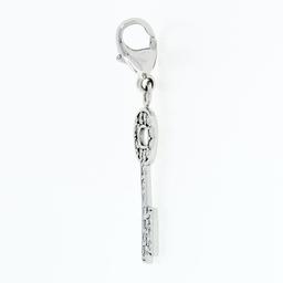 14K White Gold .66 ctw Diamond Long Lock Key Dangle Charm Pendant w/ Lobster Cla