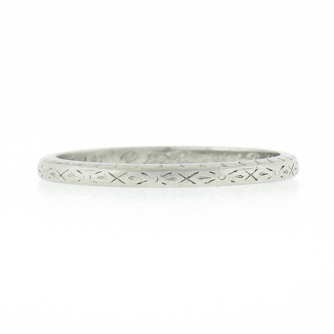 Antique Art Deco Tiffany & Co. Platinum Engraved Work Eternity Wedding Band Ring