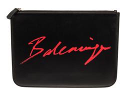 Balenciaga Black Leather Everyday Script Logo Medium Pouch