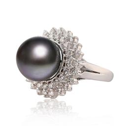 12.0mm Tahitian Cultured Pearl and 1.37 ctw Diamond 14K White Gold Ring