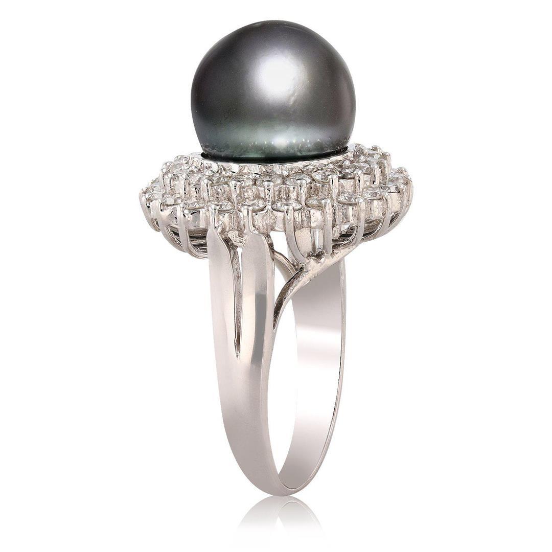 12.0mm Tahitian Cultured Pearl and 1.37 ctw Diamond 14K White Gold Ring