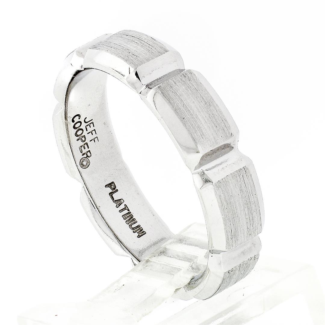 Men's Jeff Cooper Platinum 5.7mm Beveled Grooved Brushed & Polished Band Ring