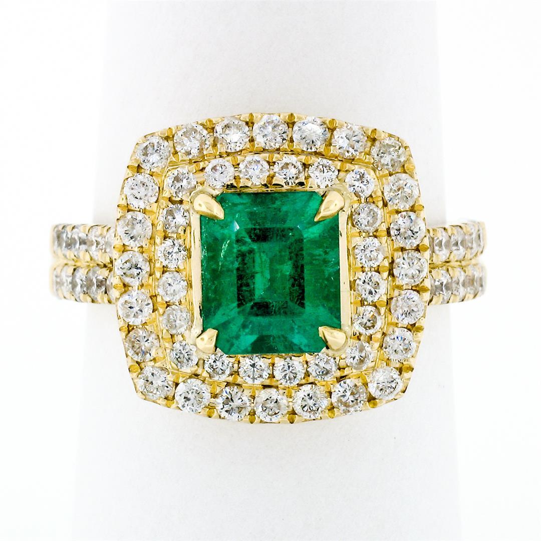 18K Gold 2.72 ctw GIA Fine Emerald & Double Halo Diamond Statement Cocktail Ring