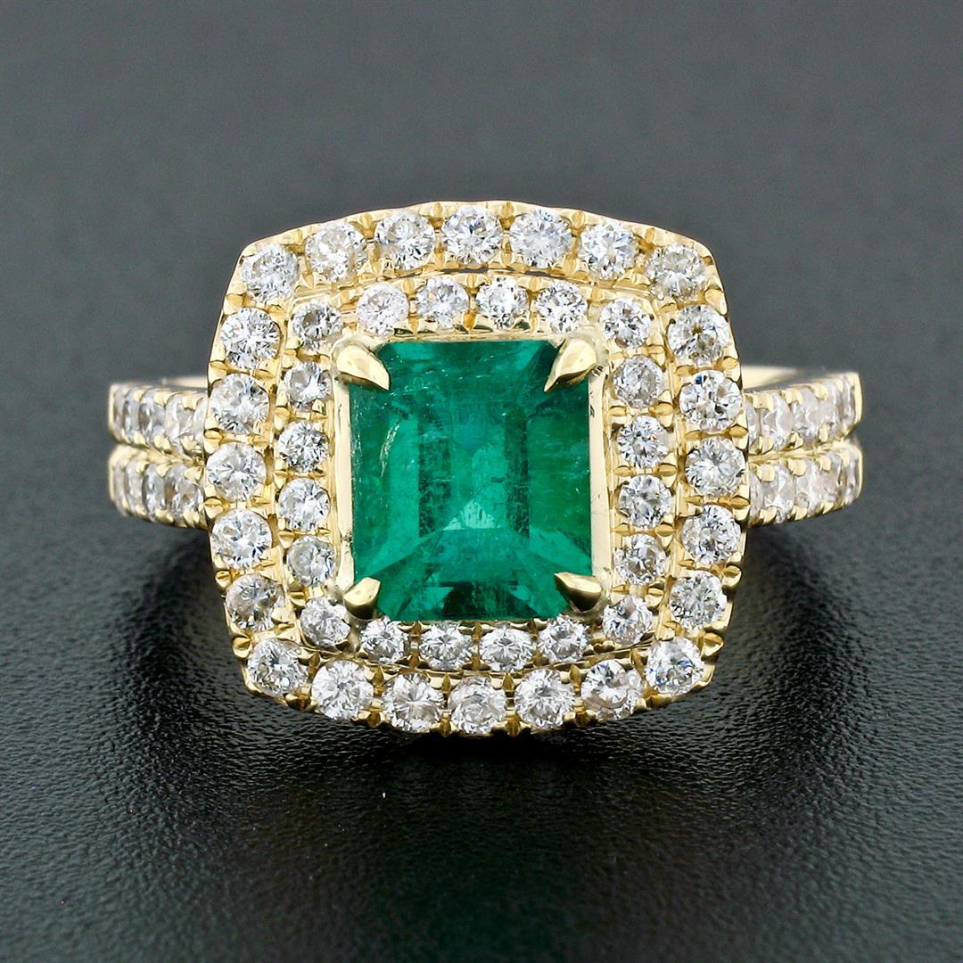 18K Gold 2.72 ctw GIA Fine Emerald & Double Halo Diamond Statement Cocktail Ring