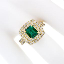 18K Gold 2.72 ctw GIA Fine Emerald & Double Halo Diamond Statement Cocktail Ring