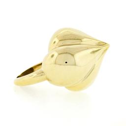 Vintage 18k Yellow Gold Domed & Grooved Polished Finish Cocktail Statement Ring