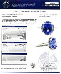 4.68 ctw Tanzanite and 0.42 ctw Diamond 14K White Gold Ring