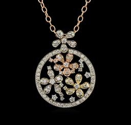 2.01 ctw Diamond Pendant With Chain - 14KT Tri Color Gold